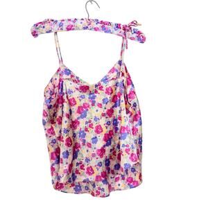 Y2K Camisole Nighite top with Hanger Sz L Pink Satin Floral Silky Cropped Glam